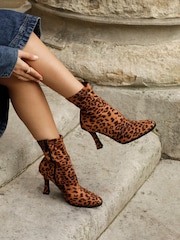Linzi Animal Noelle Square Toe Heeled Sock Ankle Boots - Image 1 of 6