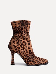 Linzi Animal Noelle Square Toe Heeled Sock Ankle Boots - Image 3 of 6