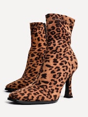 Linzi Animal Noelle Square Toe Heeled Sock Ankle Boots - Image 6 of 6