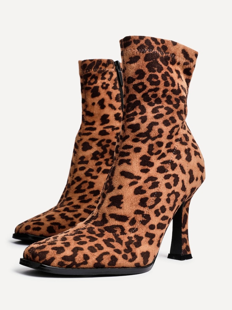 Linzi Animal Noelle Square Toe Heeled Sock Ankle Boots - Image 6 of 6