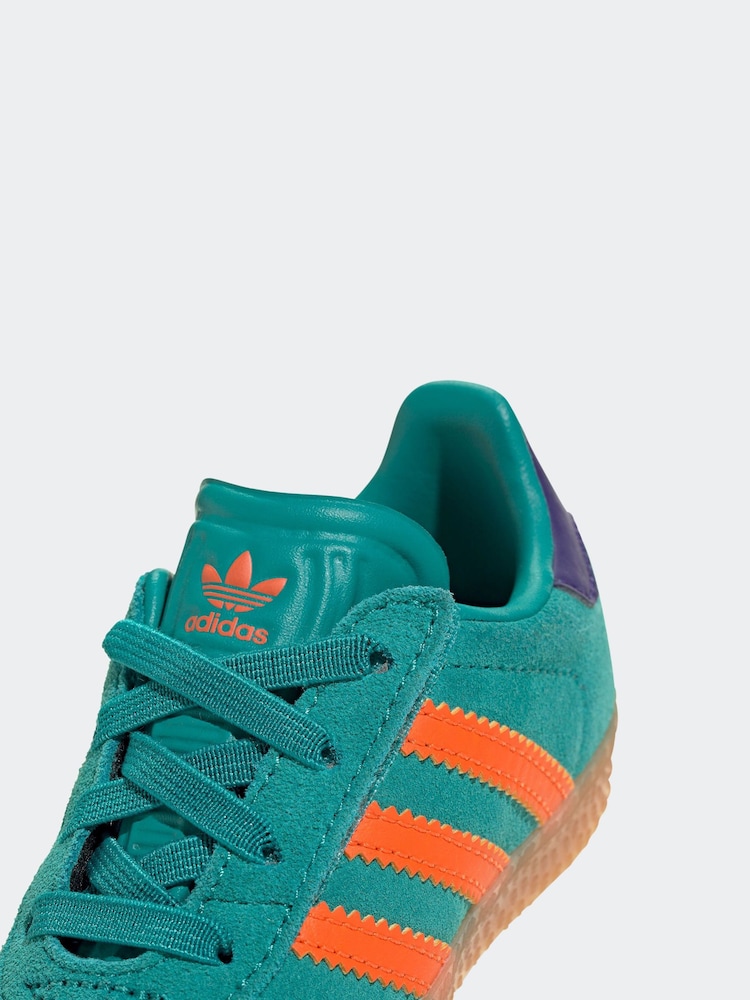 Adidas Originals Green/Orange Gazelle Infant Kids Trainers - Image 10 of 10