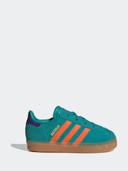 Adidas Originals Green/Orange Gazelle Infant Kids Trainers - Image 2 of 10
