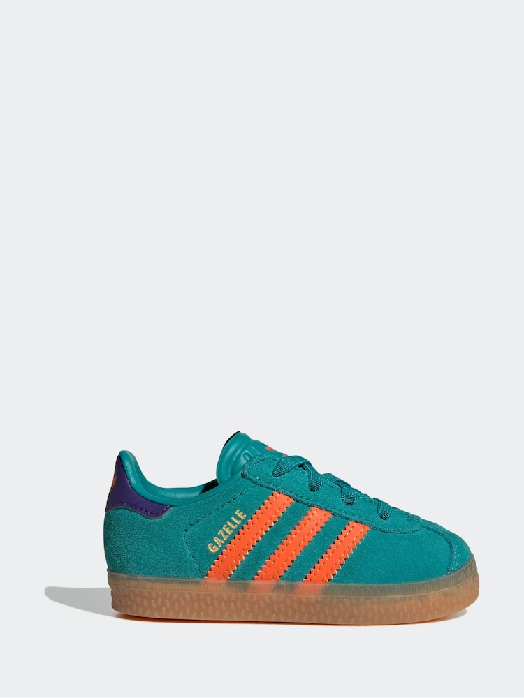 Adidas Originals Green/Orange Gazelle Infant Kids Trainers - Image 2 of 10