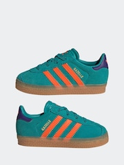 Adidas Originals Green/Orange Gazelle Infant Kids Trainers - Image 3 of 10