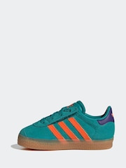 Adidas Originals Green/Orange Gazelle Infant Kids Trainers - Image 8 of 10