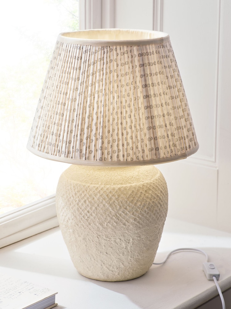 Neutral Woodblock Pleated Lamp Shade - Image 2 of 6 Neutral Woodblock Pleated Lamp Shade - Image 2 of 6