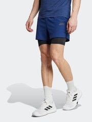 adidas Blue Gym+ 2-in-1 Shorts - Image 1 of 5