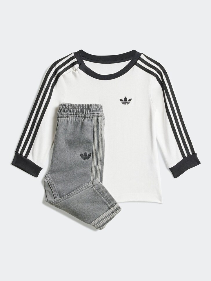adidas Originals White Long Sleeve Infant Kids T-Shirt and Denim Leggings Set