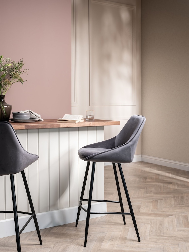 Barker and Stonehouse Cream Southbury Fabric Bar Stool With Metal Legs - Image 1 of 6