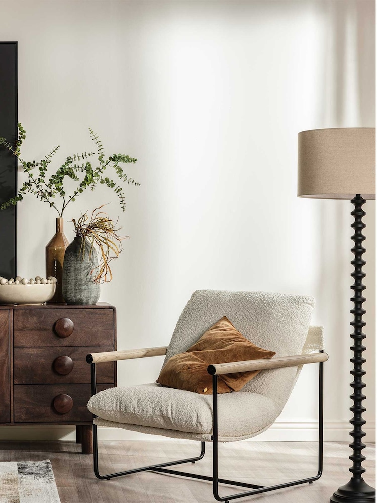 Barker and Stonehouse Grey Whittaker Boucle Accent Chair with Wooden Arms - Image 1 of 6