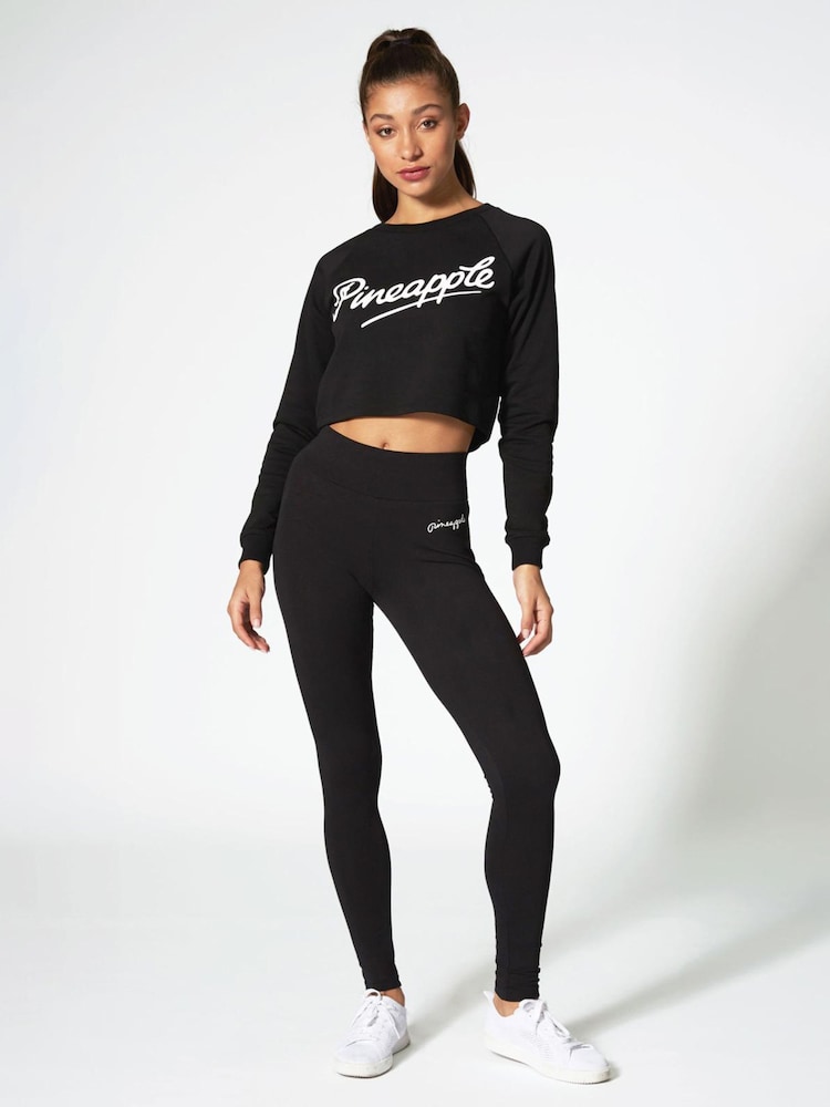 Pineapple Black Petite Womens Wide Waistband Leggings - Image 2 of 5