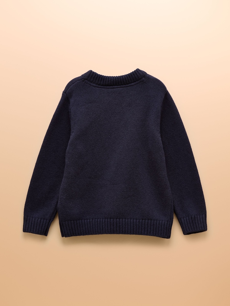 Joules Jonty Blue Intarsia Knitted Jumper - Image 2 of 4