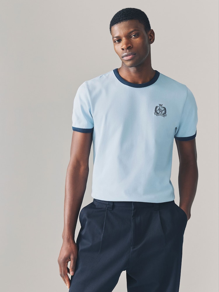 modra - EDIT Ringer Style 100% Cotton T-Shirt - Slika 1 iz 7