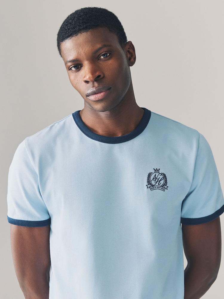 Niebieski - EDIT Ringer Style 100% Cotton T-Shirt - Image 4 of 7
