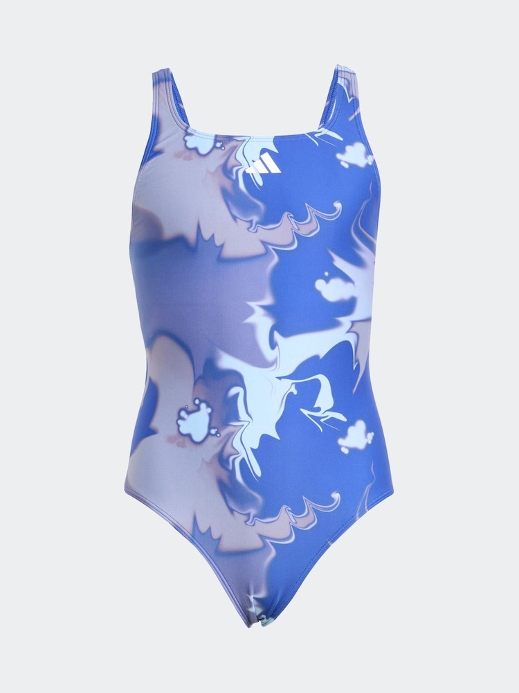 adidas Blue Tie Dye V-Back Kids Swimsuit - Image 1 of 5 adidas Blue Tie Dye V-Back Kids Swimsuit - Image 1 of 5
