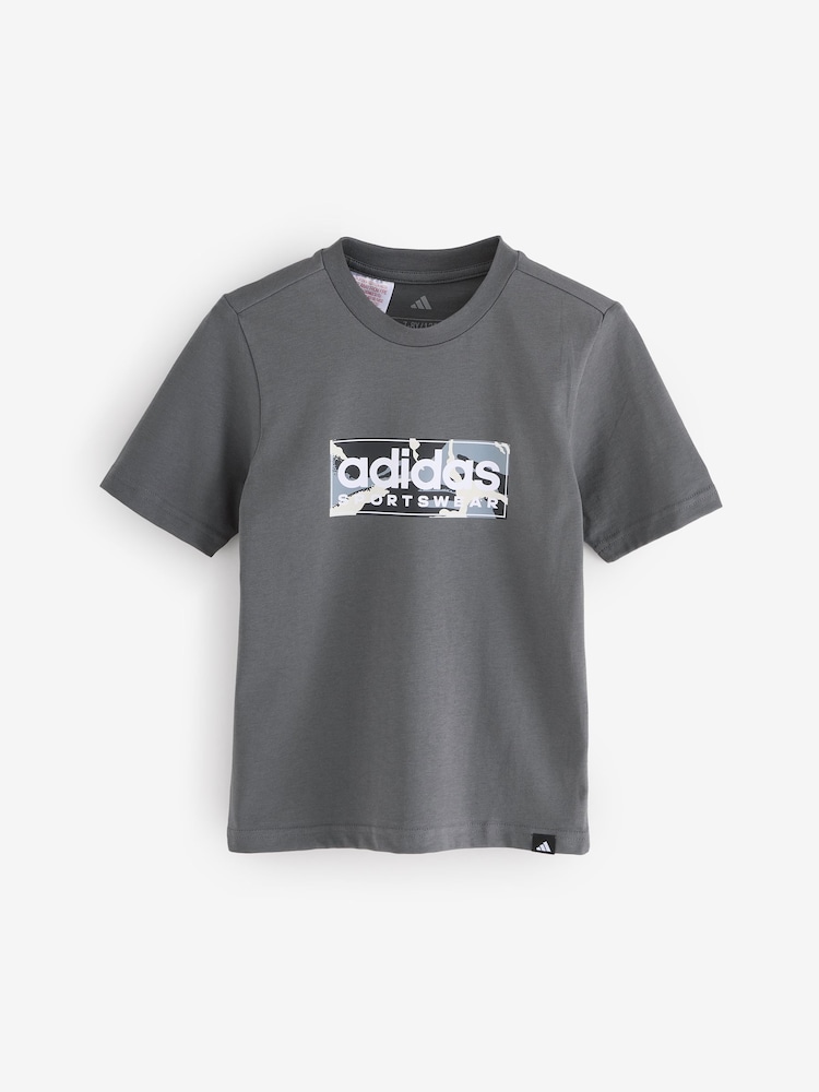adidas Grey Camo Linear Graphic T-Shirt Kids - Image 1 of 1