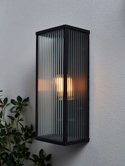 BHS Black Memphis E27 Box Outdoor Frame Lantern with Ribbed Glass - Image 1 of 6