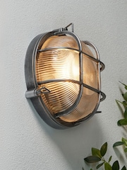 BHS Silver Gali Caged Round Wall Outdoor Bulkhead Light IP44 - Image 1 of 7