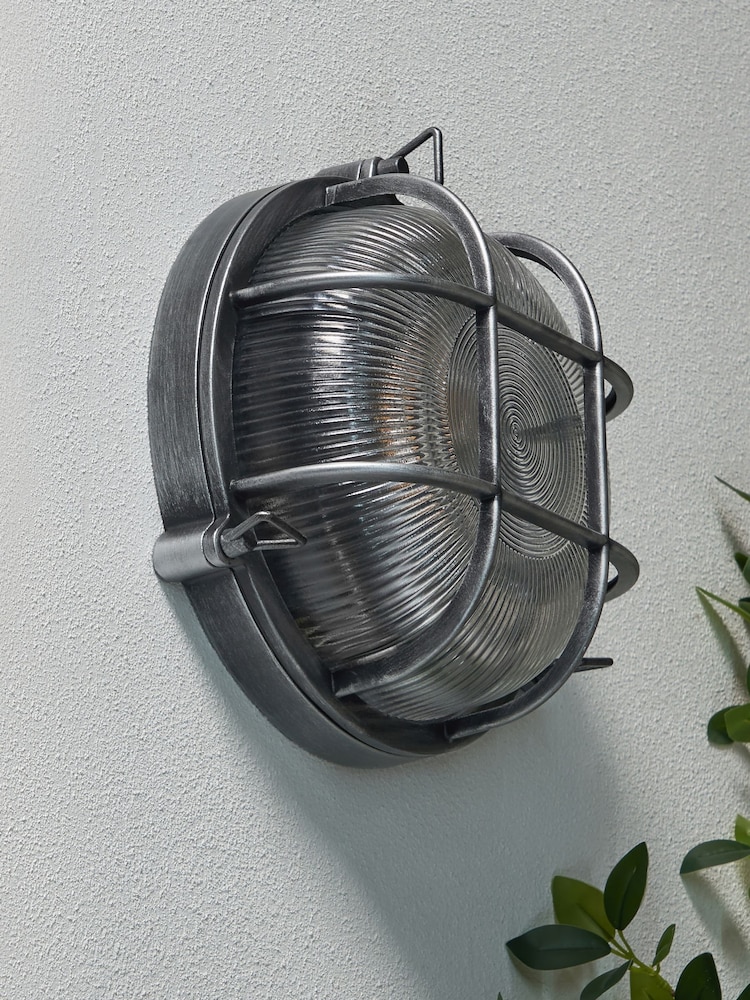 BHS Silver Gali Caged Round Wall Outdoor Bulkhead Light IP44 - Image 2 of 7