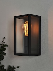 BHS Matt Black Chinon 1lt Glass Panel Outdoor Box Lantern - Image 1 of 6