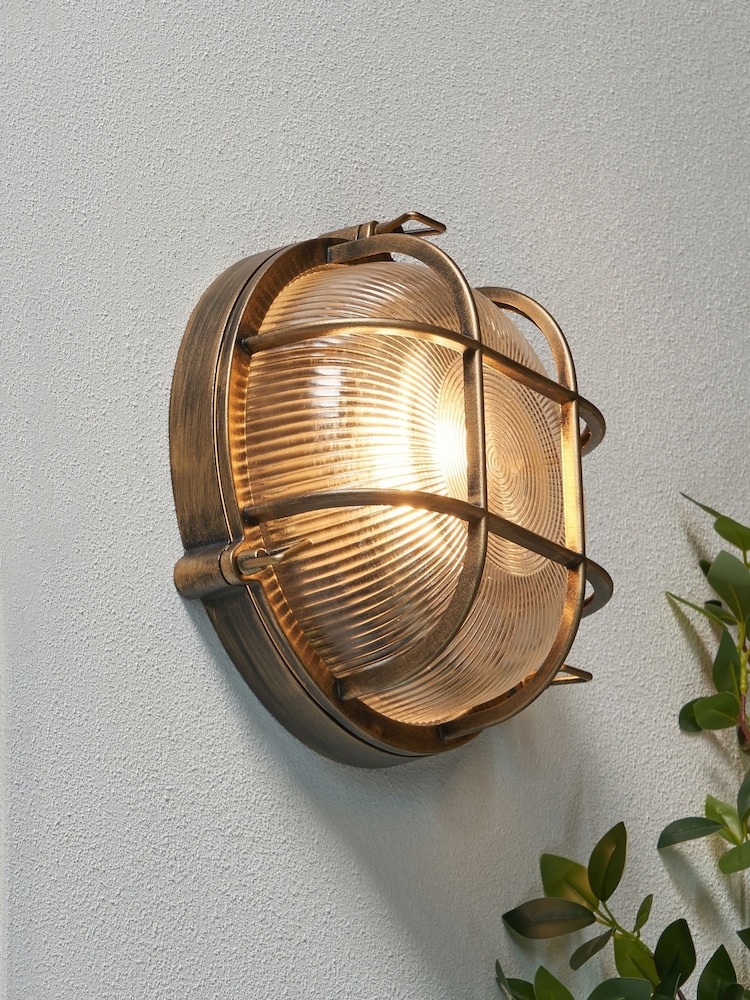 BHS Gold Gali Caged Round Bulkhead Wall Outdoor Light IP44 - Image 1 of 7