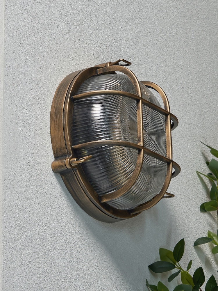 BHS Gold Gali Caged Round Bulkhead Wall Outdoor Light IP44 - Image 2 of 7