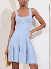 Lipsy Blue Petite Knitted Square Neck Sparkle Mini Dress - Image 2 of 4