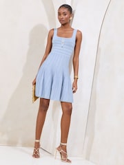 Lipsy Blue Petite Knitted Square Neck Sparkle Mini Dress - Image 3 of 4