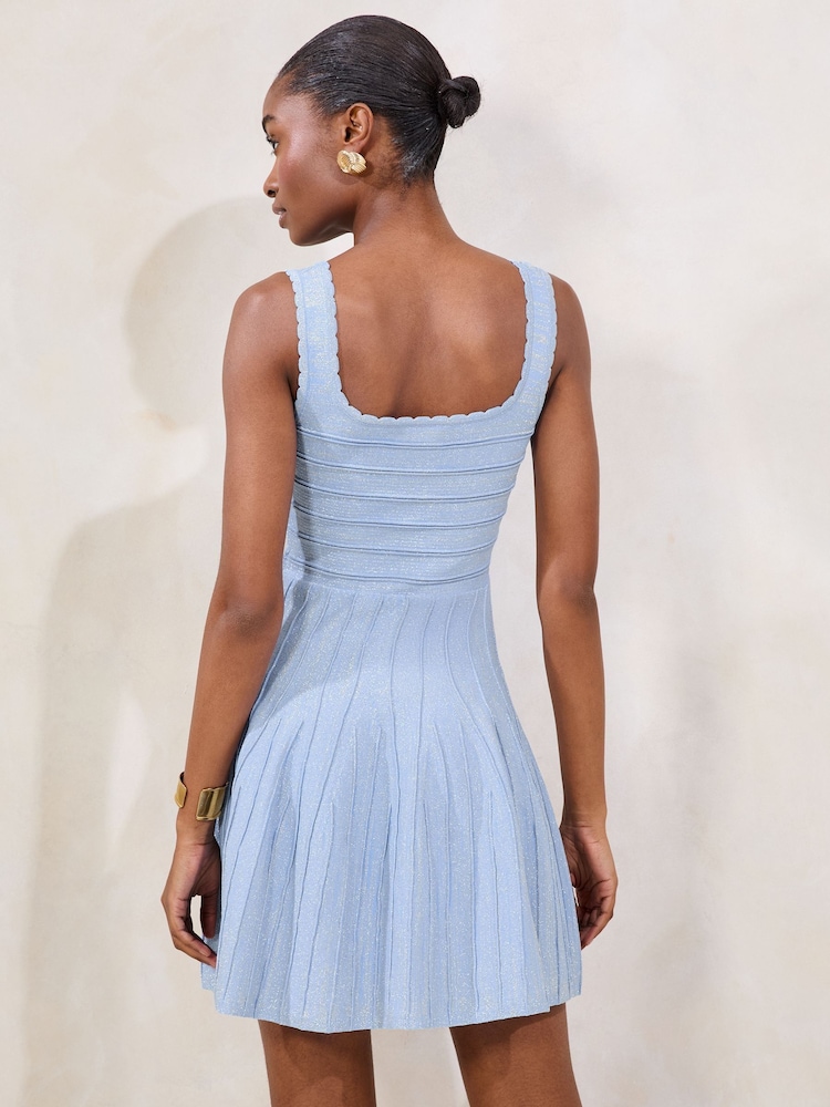 Lipsy Blue Petite Knitted Square Neck Sparkle Mini Dress - Image 4 of 4