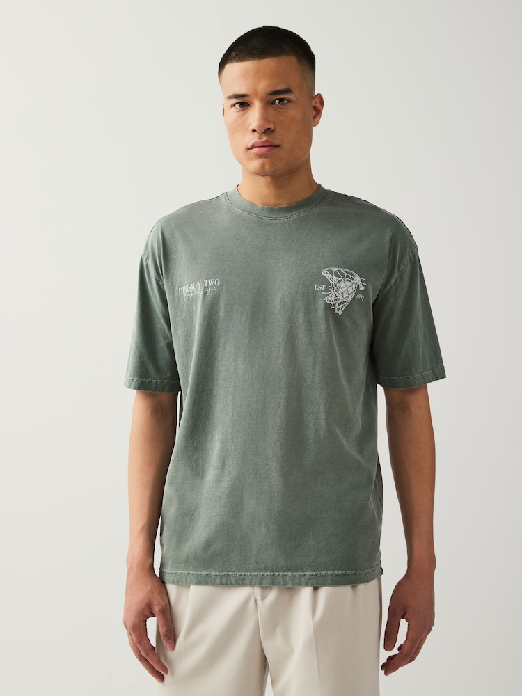 Green Basketball Graphic 100% Cotton T-Shirt - Image 1 of 7