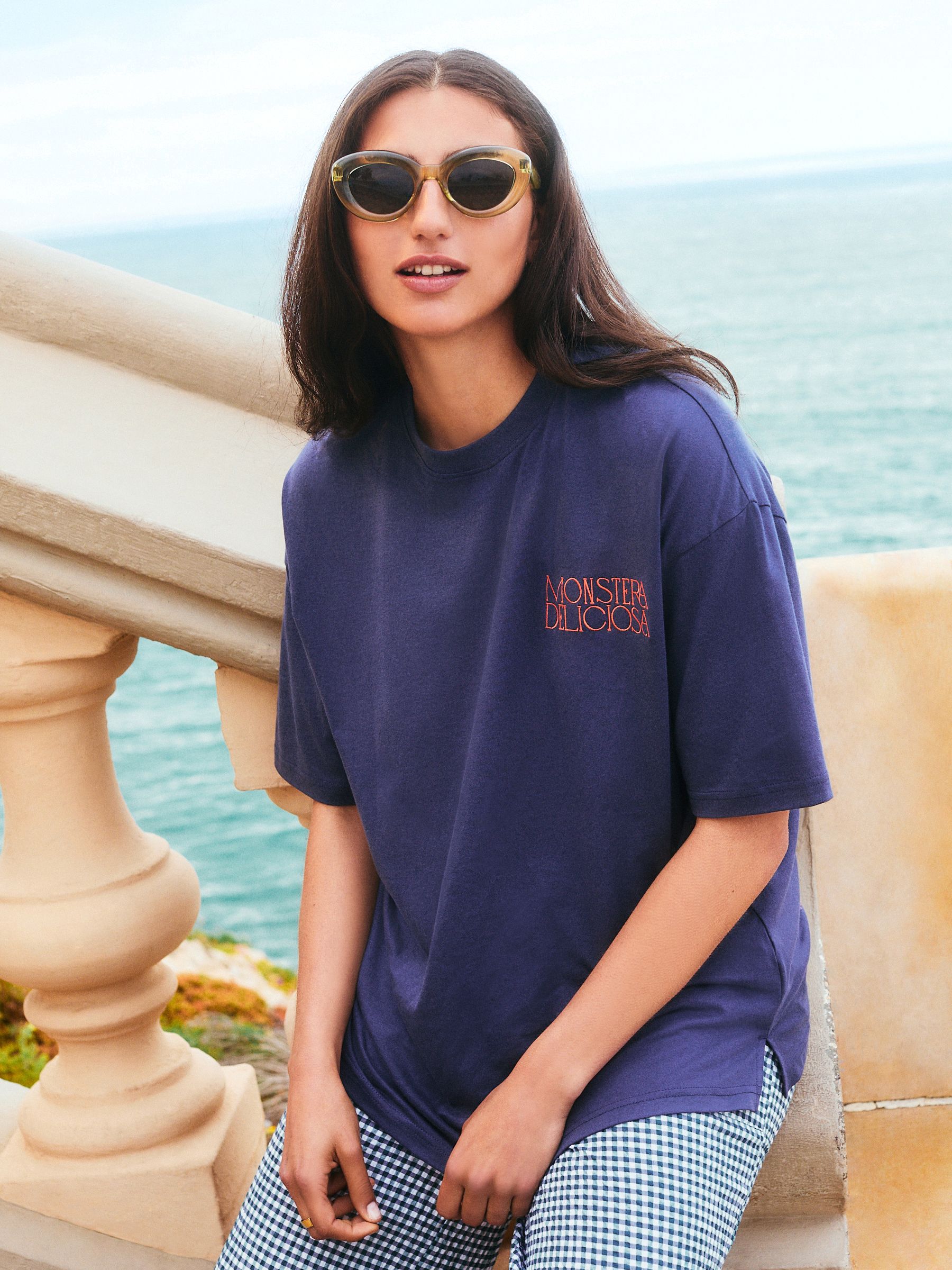 Buy Navy Oversize Short Sleeve Back Graphic Print with Front
