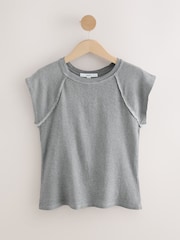 Charcoal Grey Washed Open Seam Detailing Raglan Short Sleeve Crew Neck T-Shirt - Image 5 of 7
