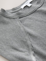 Charcoal Grey Washed Open Seam Detailing Raglan Short Sleeve Crew Neck T-Shirt - Image 6 of 7