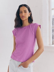 Pink Washed Open Seam Detailing Raglan Short Sleeve Crew Neck T-Shirt - Image 1 of 7