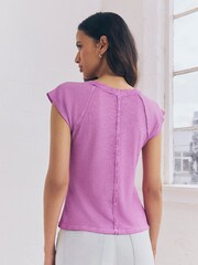 Pink Washed Open Seam Detailing Raglan Short Sleeve Crew Neck T-Shirt - Image 2 of 7