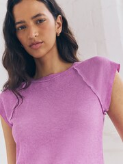 Pink Washed Open Seam Detailing Raglan Short Sleeve Crew Neck T-Shirt - Image 3 of 7