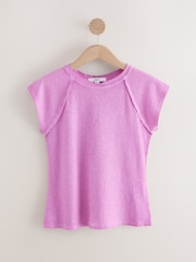 Pink Washed Open Seam Detailing Raglan Short Sleeve Crew Neck T-Shirt - Image 5 of 7