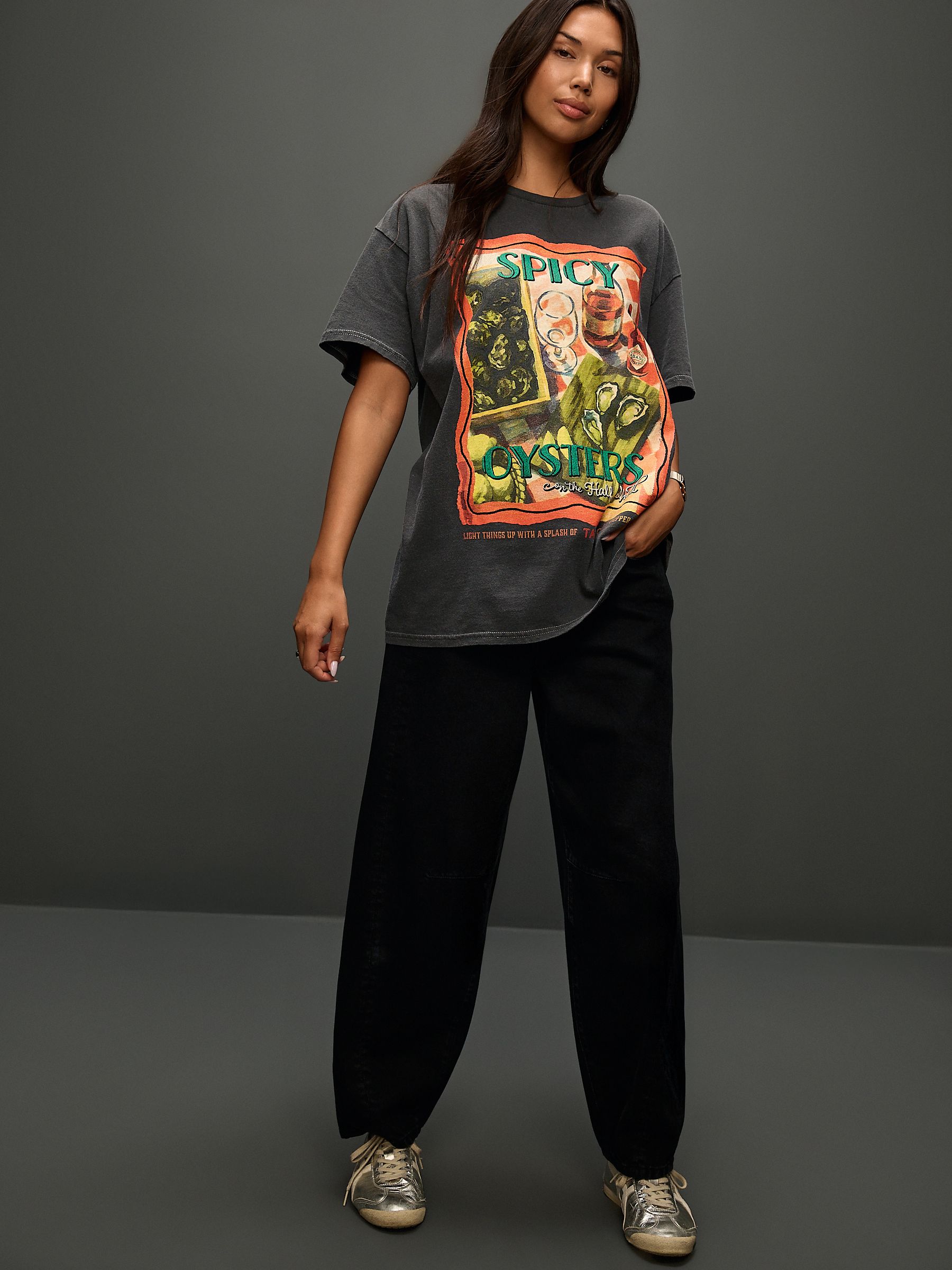 Buy Charcoal Grey Oyster Tabasco Graphic Printed Crew Neck T-Shirt