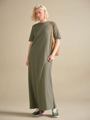 Green Heavyweight Short Sleeve Crew Neck Maxi T-Shirt Dress - Image 1 of 8
