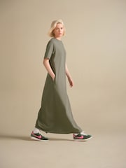 Green Heavyweight Short Sleeve Crew Neck Maxi T-Shirt Dress - Image 2 of 8