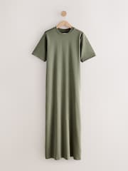 Green Heavyweight Short Sleeve Crew Neck Maxi T-Shirt Dress - Image 6 of 8