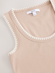 Neutral Contast Knit Trim Scoop Neck Sleeveless Tank Vest Top - Image 2 of 3