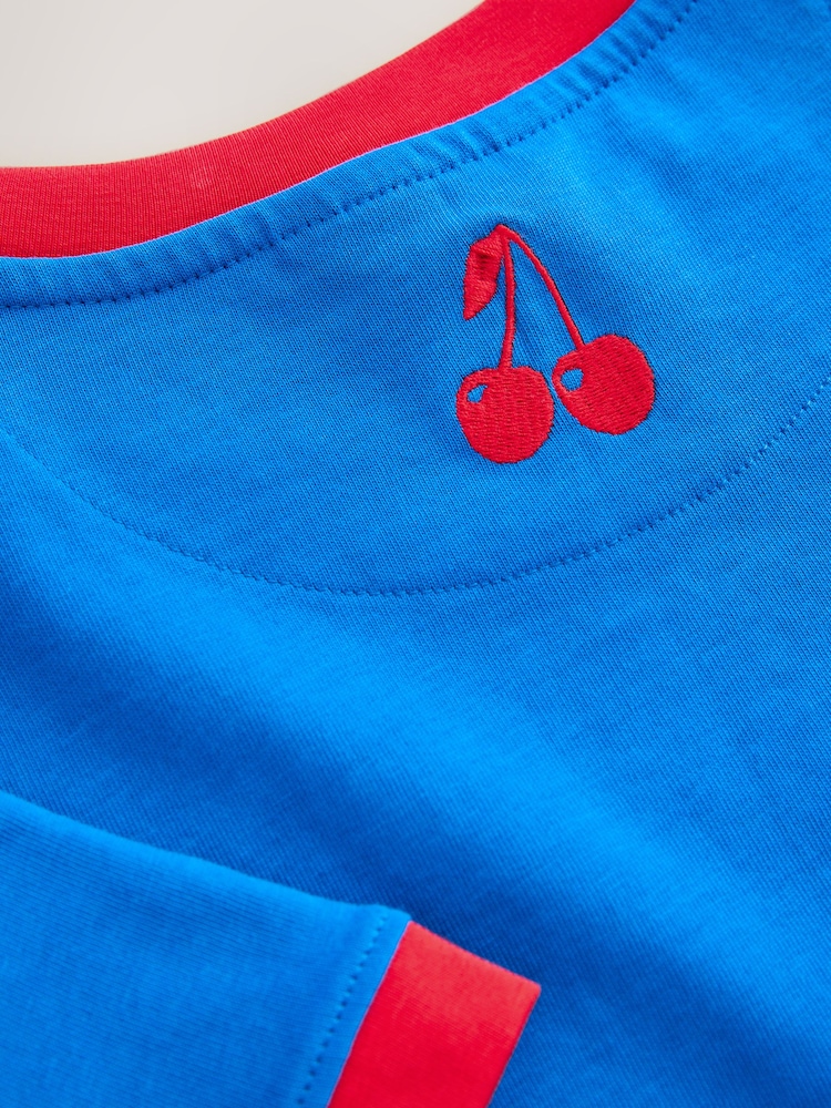 Cobalt Blue Short Sleeve Crewneck Graphic Print Contrast Ringer T-Shirt - Image 2 of 3