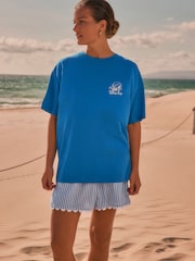 Blue Offical Snoopy License Dinner Scene Graphic Print Short Sleeve Crew Neck T-Shirt - Image 2 of 9
