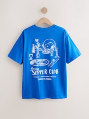 Blue Offical Snoopy License Dinner Scene Graphic Print Short Sleeve Crew Neck T-Shirt - Image 6 of 9
