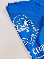 Blue Offical Snoopy License Dinner Scene Graphic Print Short Sleeve Crew Neck T-Shirt - Image 8 of 9