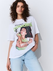 White Oversize Official License Dua Lipa Graphic Print T-Shirt - Image 1 of 8
