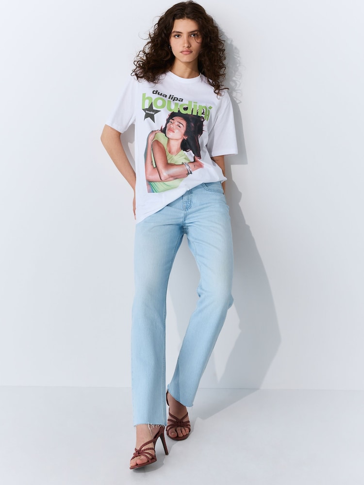 White Oversize Official License Dua Lipa Graphic Print T-Shirt - Image 2 of 8