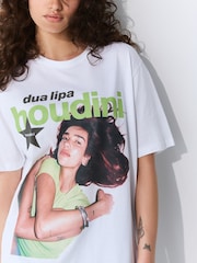 White Oversize Official License Dua Lipa Graphic Print T-Shirt - Image 5 of 8