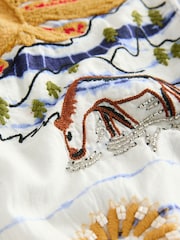 Light Grey Sun Scene Embroidered Applique Front Graphic Print Short Sleeve T-Shirt - Image 9 of 9